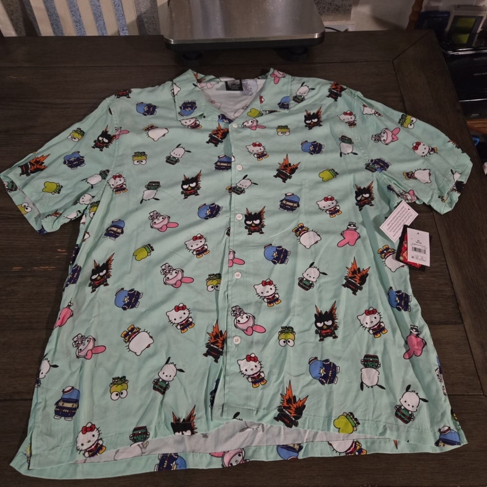 New Hello Kitty &Friends My Hero Academia Aqua ButtonUp Shirt Men's Rayon SizeXL